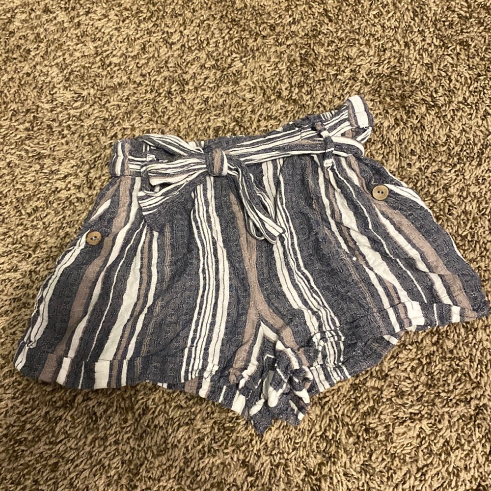grey/blue and white striped francesca’s shorts size y10